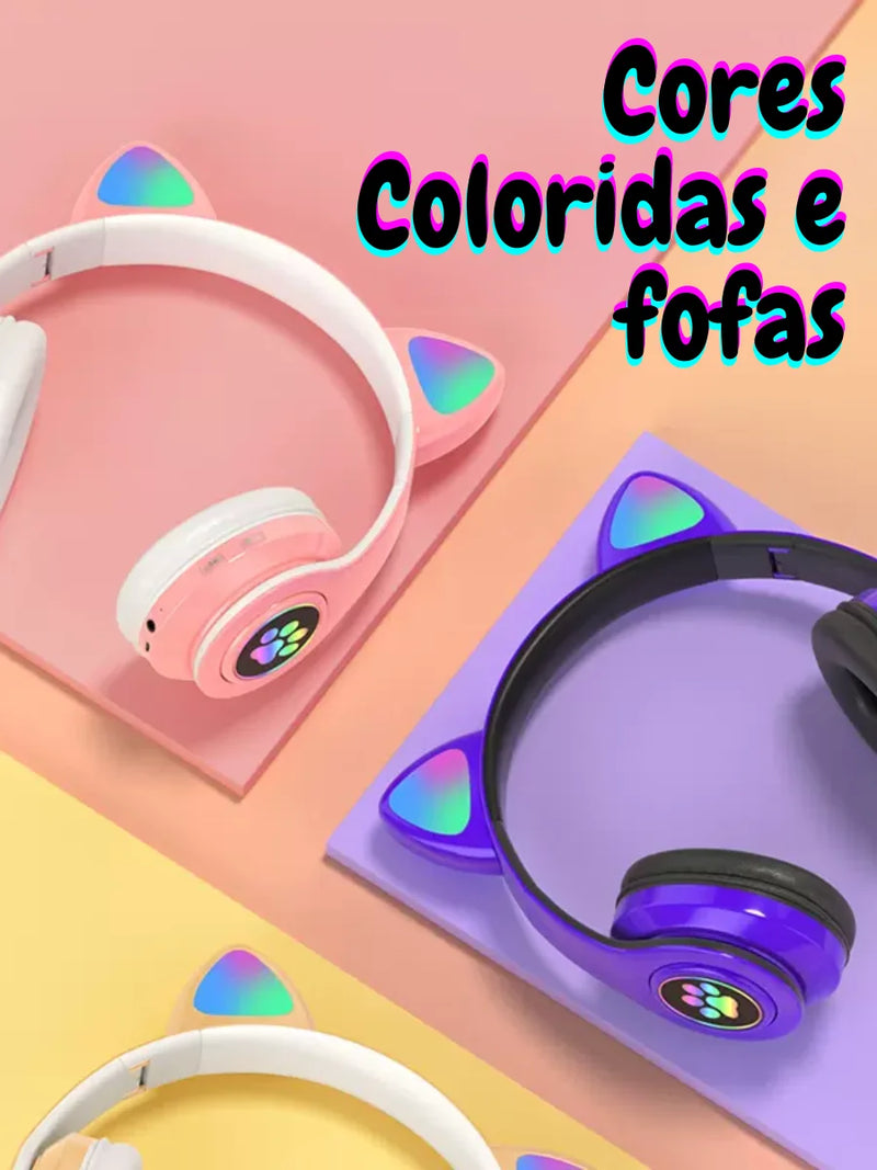 Fones de Ouvido Bluetooth Over-ear KA-910 com Design de Orelhas de Gatinho