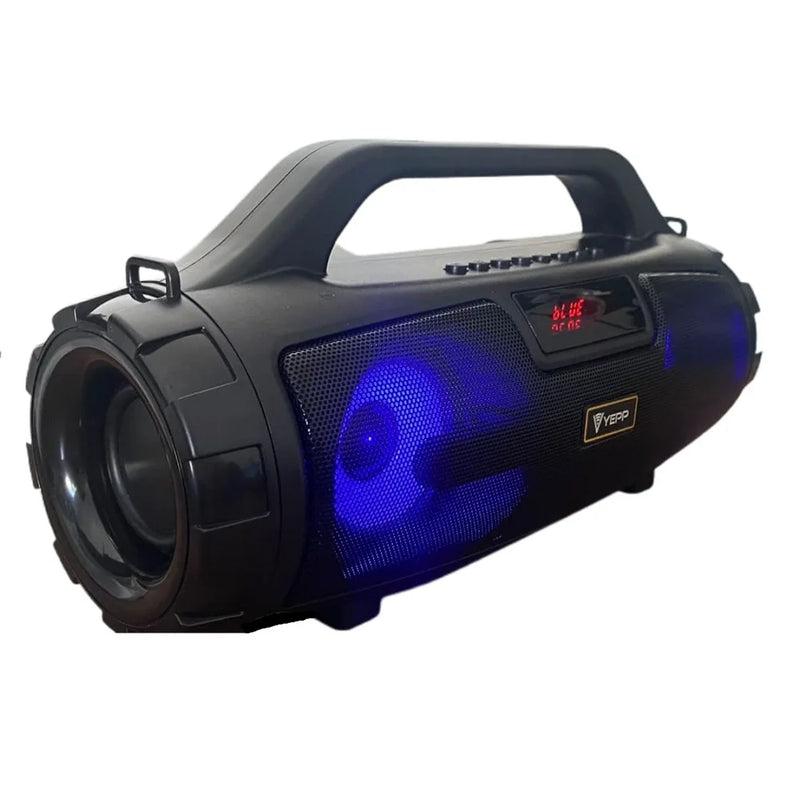 Caixa de Som Bluetooth Rádio FM AUX Recarregável Portátil Lazer LED Festa Luz de Lazer