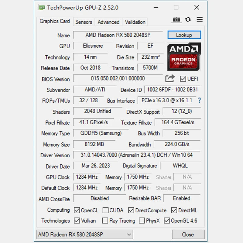 AMD Radeon RX 580 8GB GDDR5 MLLSE Edition GPU